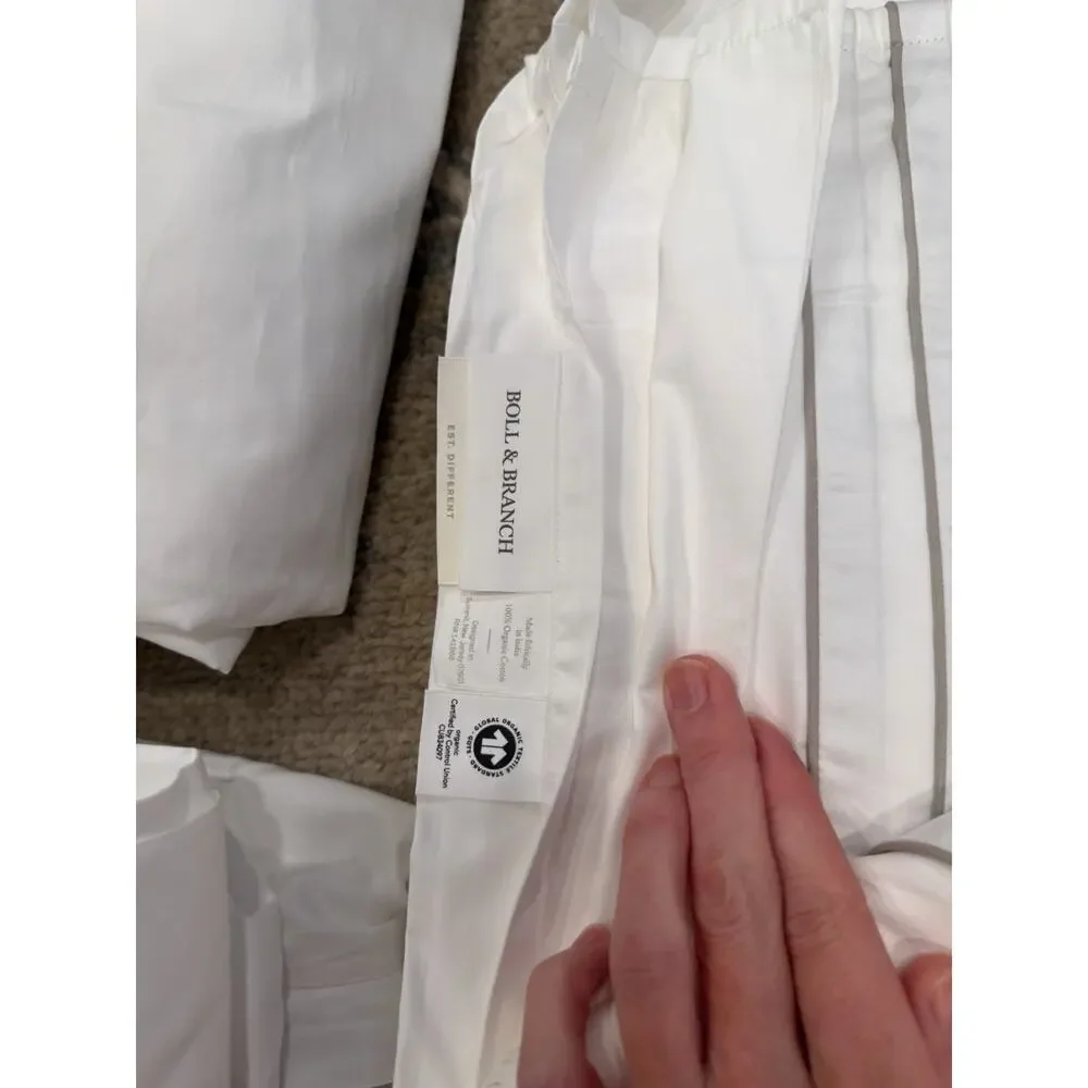 Boll & Branch Signature Triple Pleat Organic Cotton Sheet Set White Pewter Queen